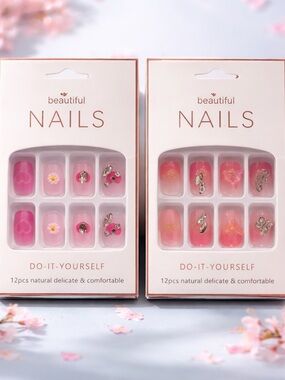 Beautiful Nails Pink Floral Press-On Set (2 Packs) (13)